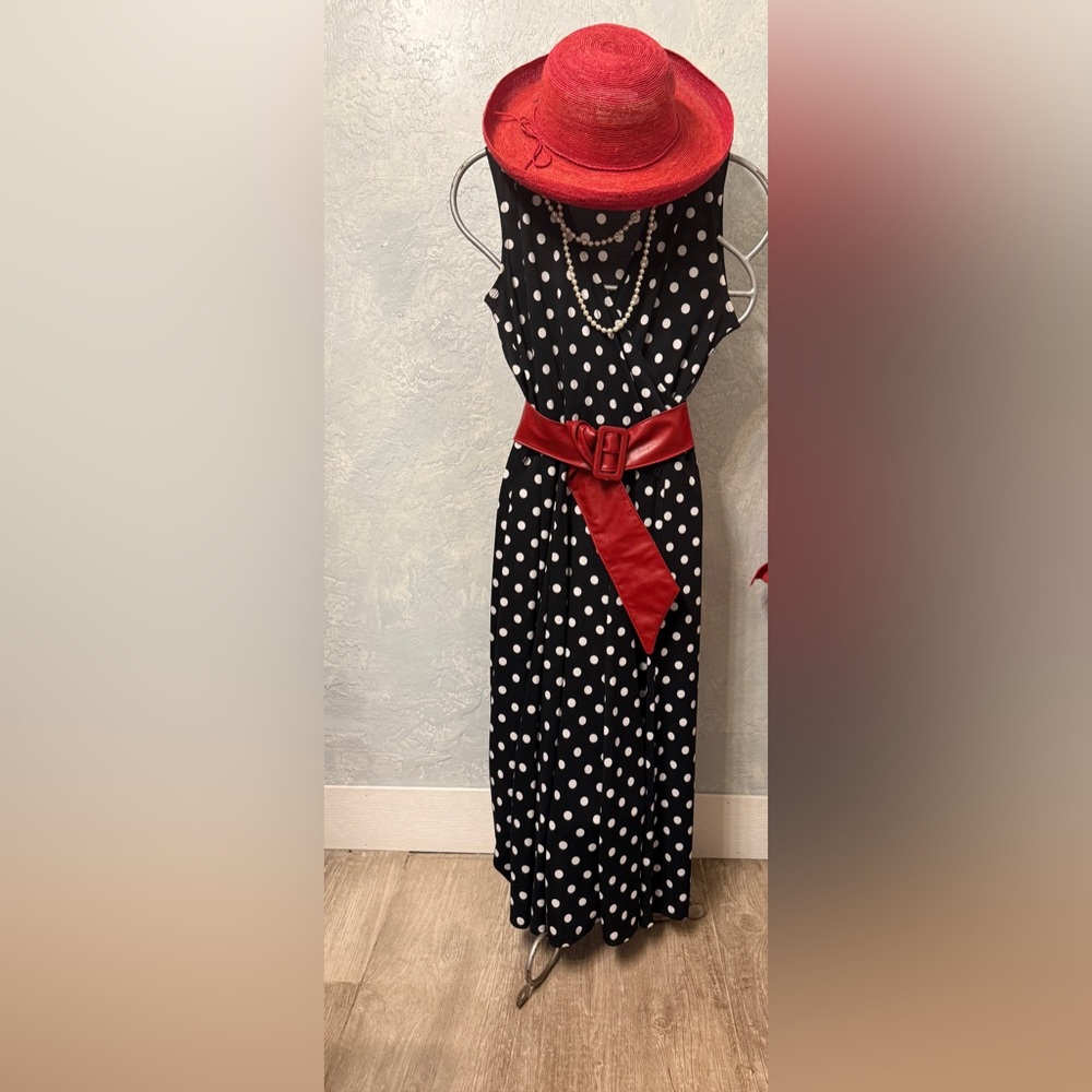 Jones New York Black and White polkadot V-Neck Maxi Dress - Picture 2 of 15